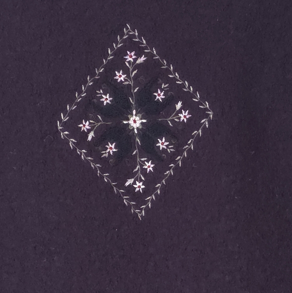 Lindor 100% Wool Long Cardigan Coat Purple Embroidered Size L Jacket Boiled Wool - Picture 8 of 11
